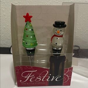 Festive Wine Bottle Stoppers - Christmas Tree and Snowman